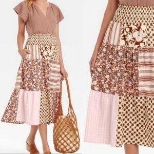 NEW Universal Thread Floral Patchwork Midi Skirt Small